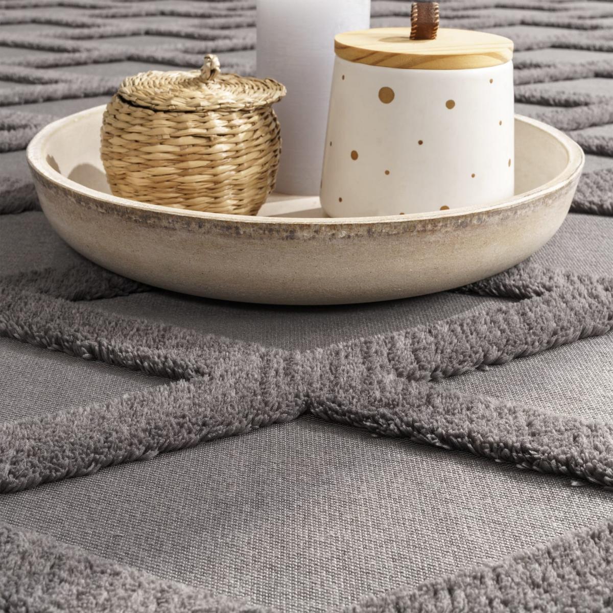 KURZFLORTEPPICH Waschbar, mit Rautenmuster, Anthrazit, 120 x 160 cm - Anthrazit, Textil (160/120cm) - KADIMA DESIGN