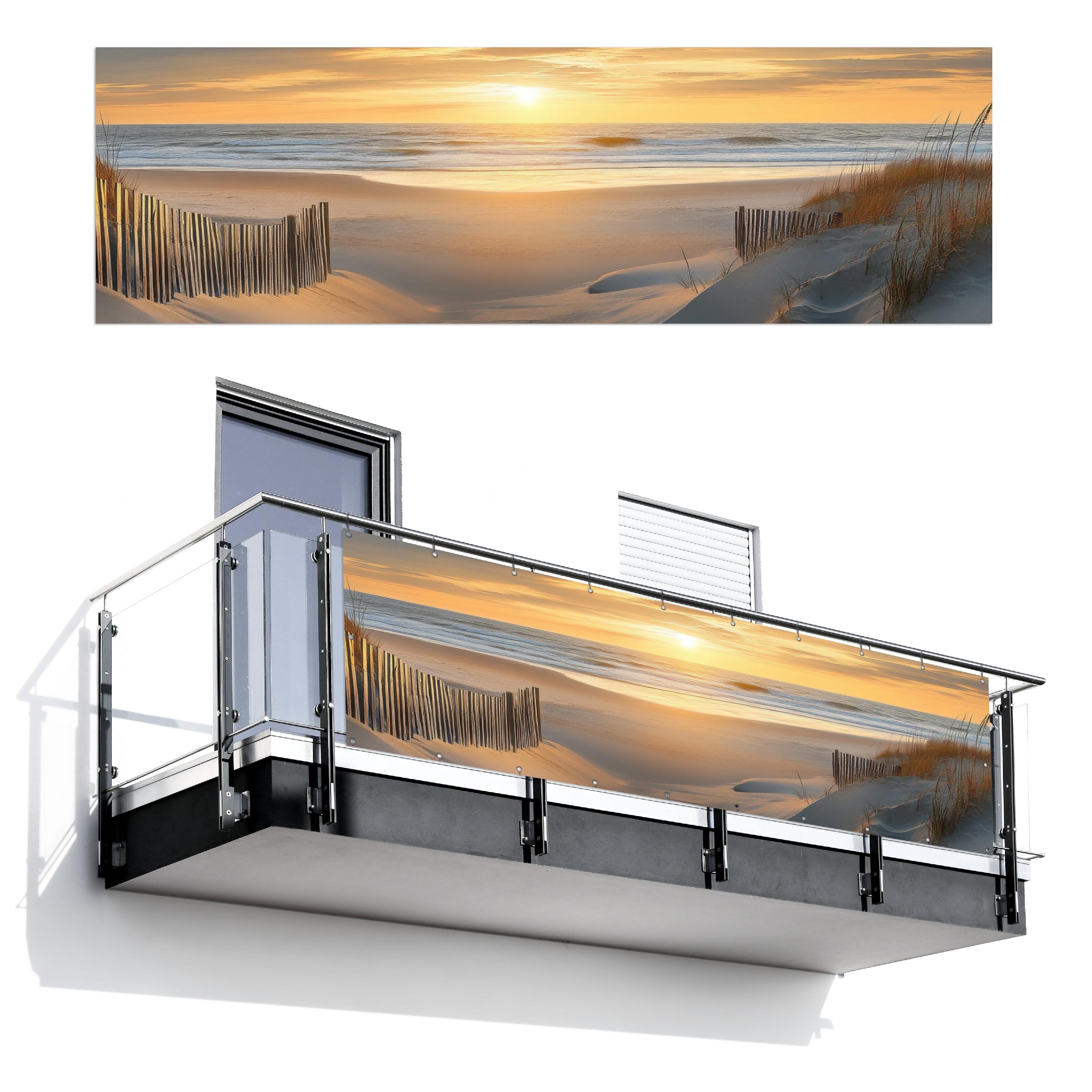 BALKON-SICHTSCHUTZ Strand - Dünen - Sonnenuntergang Windschutz 300x90 cm - Sandfarben, Kunststoff (300/90cm) - MuchoWow