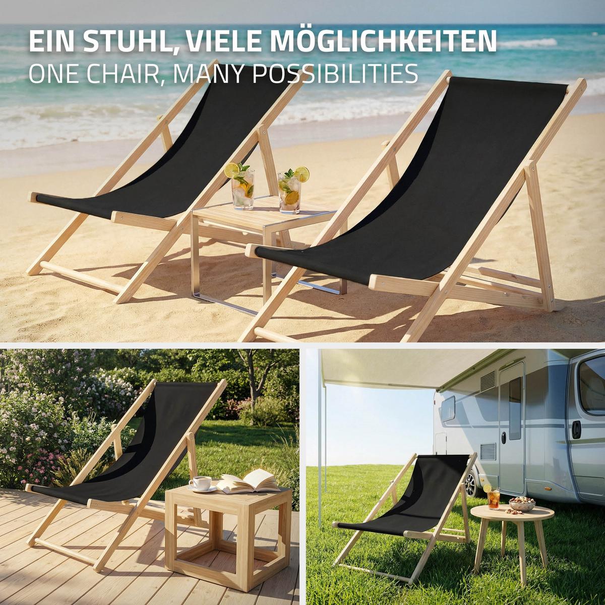 LIEGESTUHL samt Schwarz 2er Set - Schwarz, Holz (57.5/83/100cm) - ECD-Germany