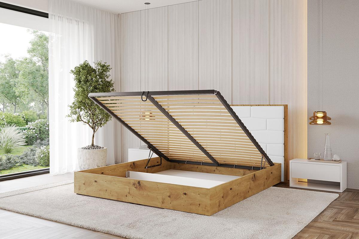 POLSTERBETT mit Bettkasten und Lattenrost, Bett mit Matratze H3/H4 - ENZO8 120x200 Weiß Kunstleder - Weiß Hochglanz, Holzwerkstoff/Textil (120/200cm) - ALTDECOR