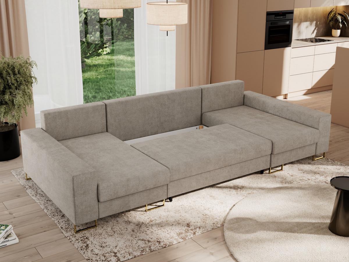 WOHNLANDSCHAFT DORIAN U Struktur Beige - Beige/Goldfarben, Textil/Metall (312/85/138cm) - MKS