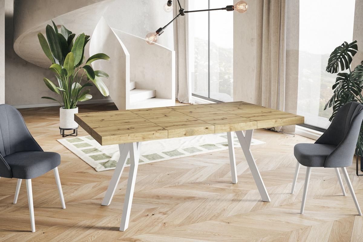 QUADRATISCHER Esstisch ausziehbar – Moderner Wohnzimmertisch und Küchentisch – Tisch mit Holzbeinen, Durchmesser 100 cm - 200 cm - Farbe Artisan - Hellbraun/Weiß, Holzwerkstoff (100/100/77cm) - Alpi-Möbel