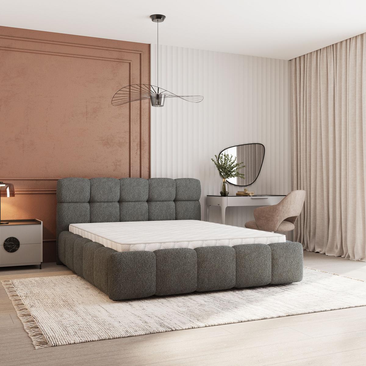 POLSTERBETT FARU Q 200x200 cm mit Bettkästen - Grau - Grau, Holz (200/200cm) - MASSENO