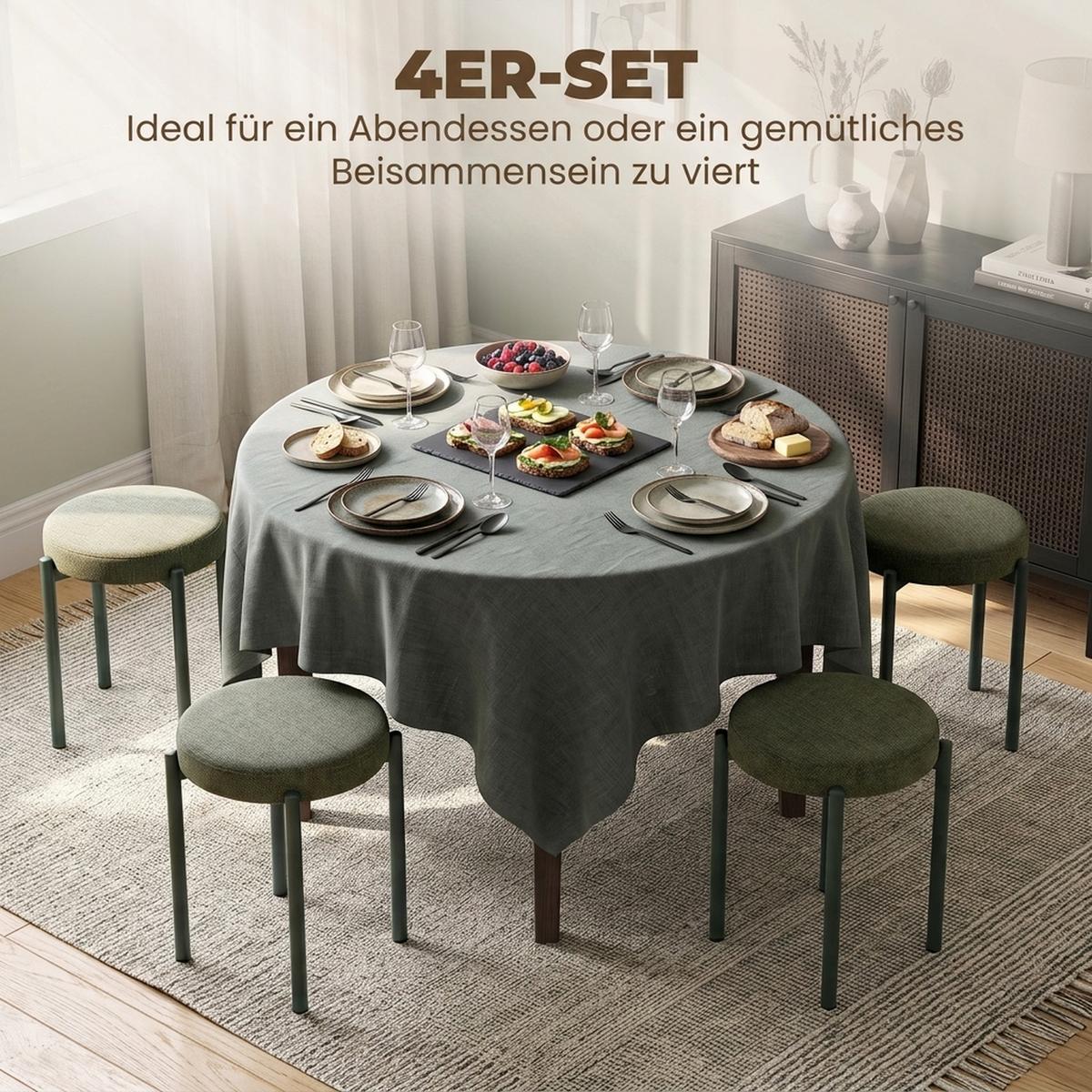 HOCKER 4er Set Polyester Dunkelgrün - Dunkelgrün, Textil/Metall (45/47.5/45cm) - HOMCOM