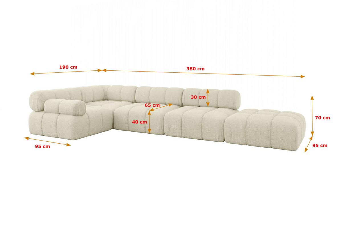 ECKSOFA modulares Sofa Felto-L2 - 380x190x70 cm Beige Bouclé - Beige, Holzwerkstoff/Textil (380/190cm) - ALTDECOR