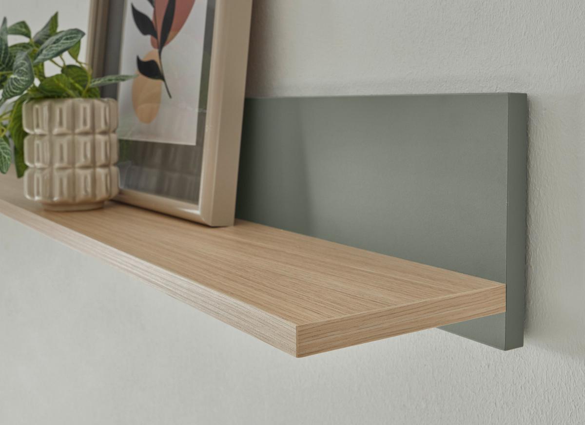 WANDBOARD in Salbei grün, Barista Eiche, Wandregal 170 x 15 cm - Salbeigrün/Eichefarben, Holzwerkstoff/Metall (170/15/17cm) - Furn.Design
