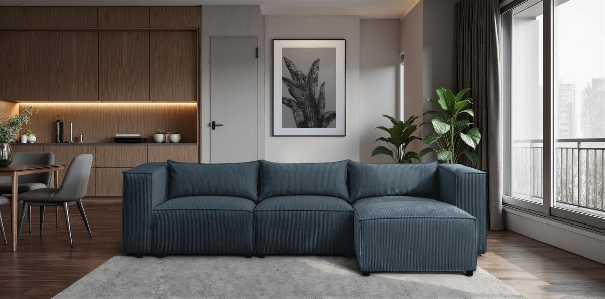 ECKSOFA Nevio - Blau, Holzwerkstoff/Textil (290/185cm) - Fun Möbel