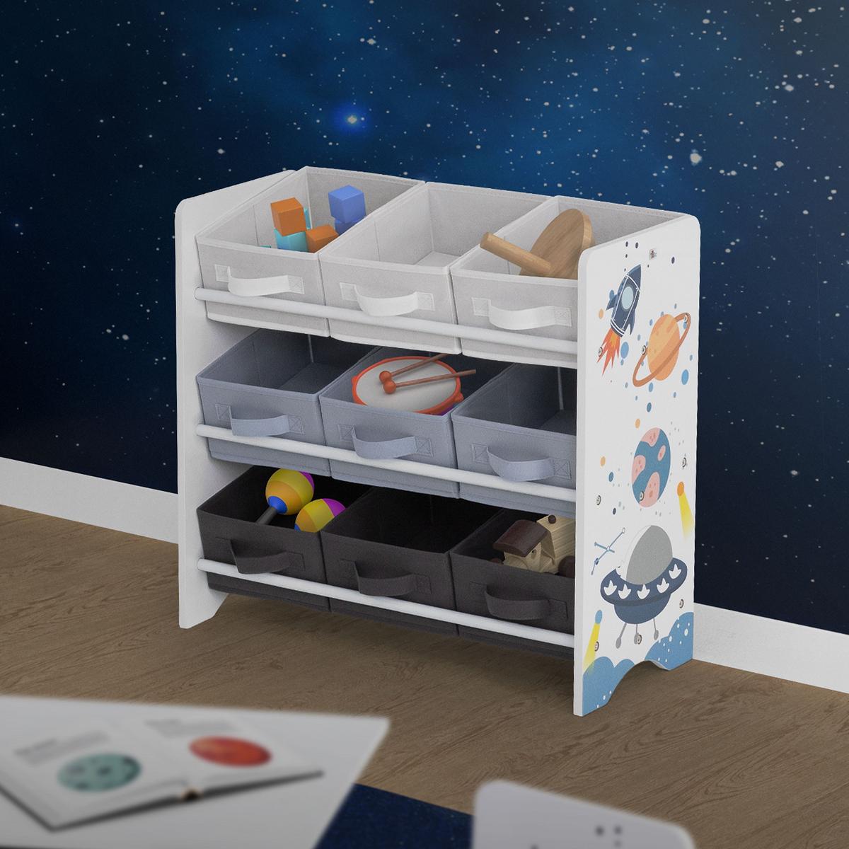 KINDERREGAL Weltraum Motiv 62,5 x 29,5 x 60 cm Weiß - Weiß, Holzwerkstoff (62.5/60/29.5cm) - Joyz