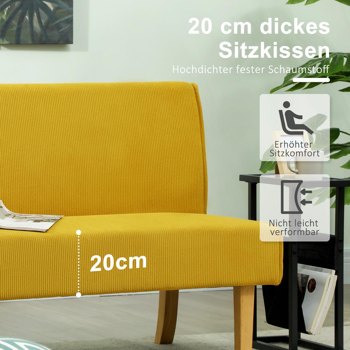 SOFA 2 Sitzer, mit Cord-Optik, 110 x 62 x 85 cm, Gelb - Gelb, Textil (62/85/110cm) - HOMCOM
