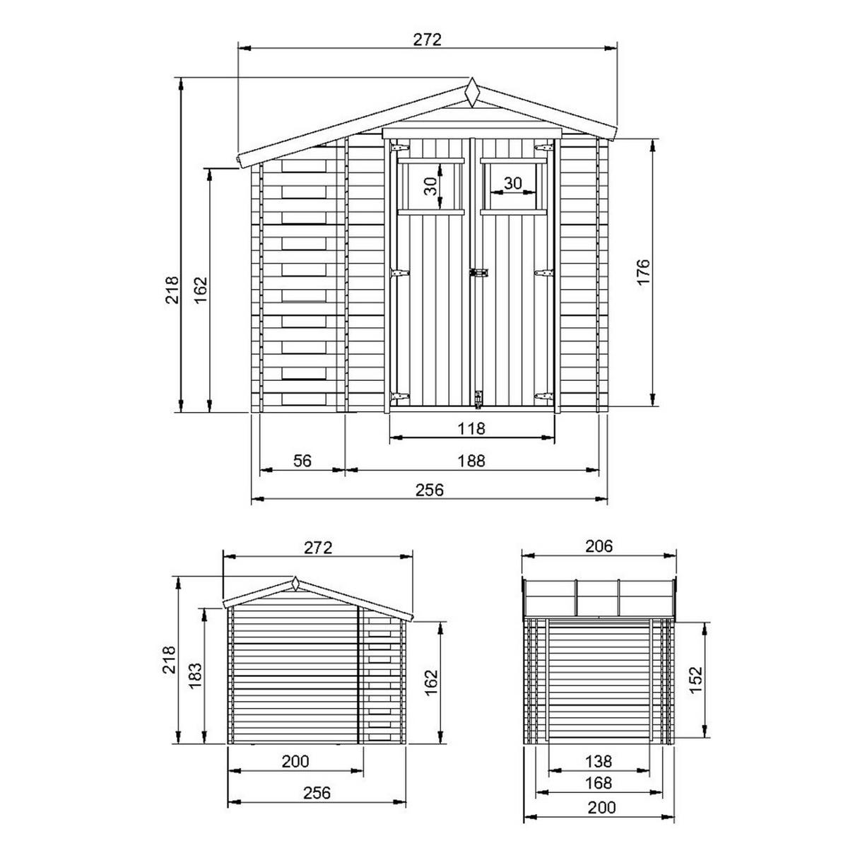HOLZHAUS GARTENHAUS Mit Brennholzschuppen M386 - B272xL206xH218 cm/ 3,53 + 0,97 m2 - Beige, Holz (256/218/206cm) - Timbela