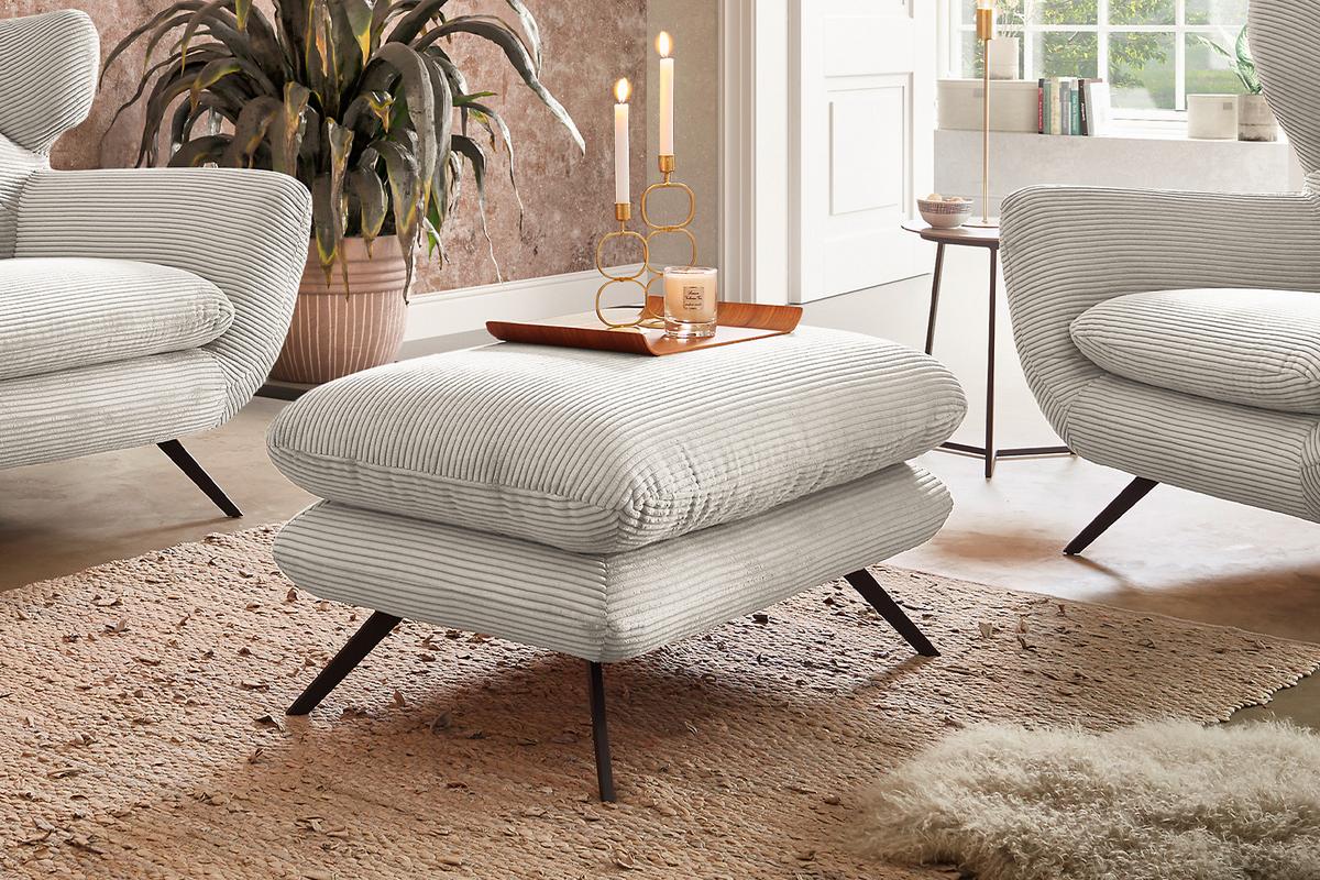 HOCKERBANK CHARME Cremeweiß Cord - Creme, Textil (90/45/60cm) - KAWOLA