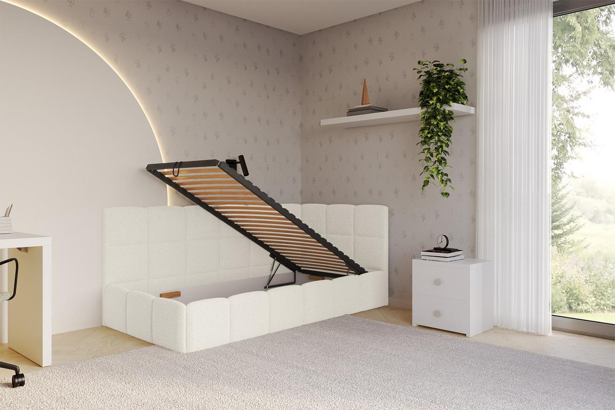 EINZELBETT Jugendbett mit Bettkasten Links, ohne Matratze - LIVY 90x200 Beige - Hellbraun, Holzwerkstoff/Textil (90/200cm) - ALTDECOR