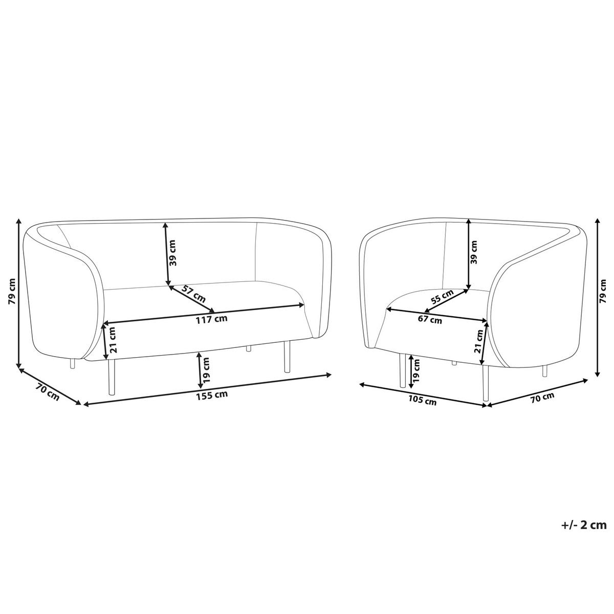 3-SITZER SOFA SET Polsterbezug beige/schwarz Loen - Beige/Schwarz, Textil (155/79/70cm) - Beliani