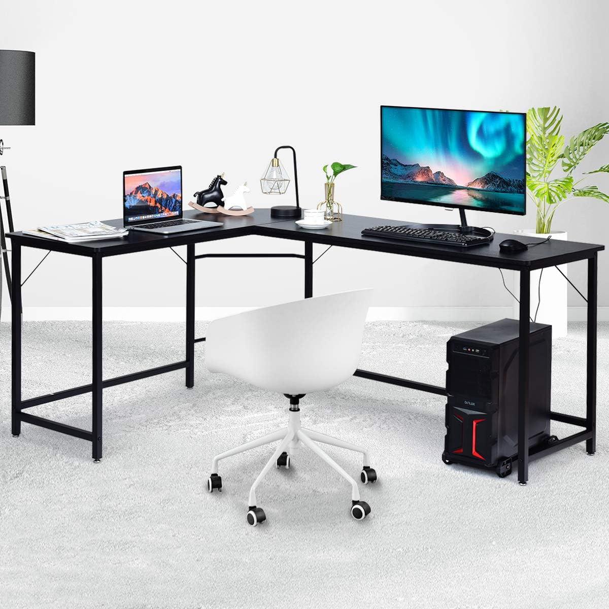 COMPUTERTISCH Schwarz - Schwarz, Holzwerkstoff (125.5/167.5/73.5cm) - COSTWAY