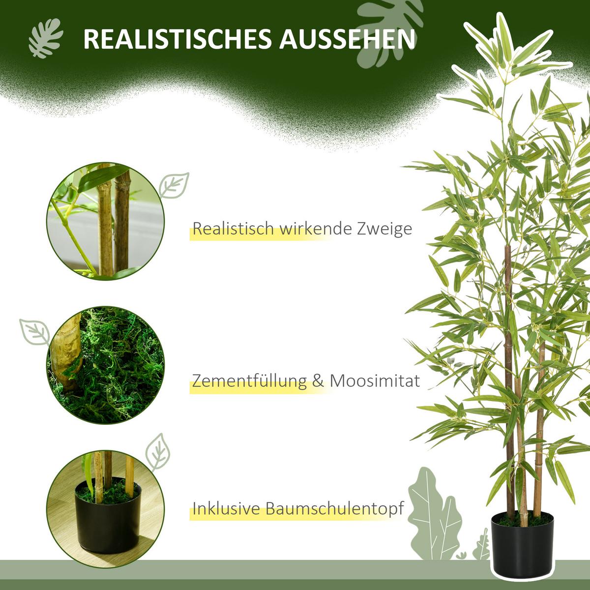KÜNSTLICHE Pflanzen 2er Set, Kunst Bambus, 120 cm - Grün, Kunststoff (120cm) - HOMCOM