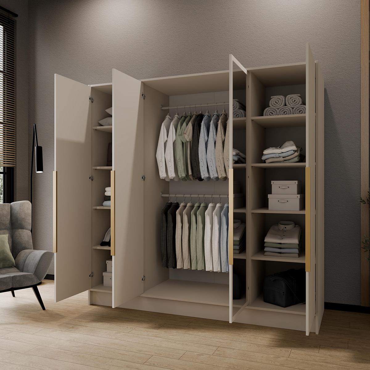 KLEIDERSCHRANK Mono Lux mit Speigel, Drehtüren mit Schwarze Metallgriffe, Kaschmir 200/200/51 cm - Kaschmir, Holzwerkstoff (200/200/51cm) - WFL GROUP