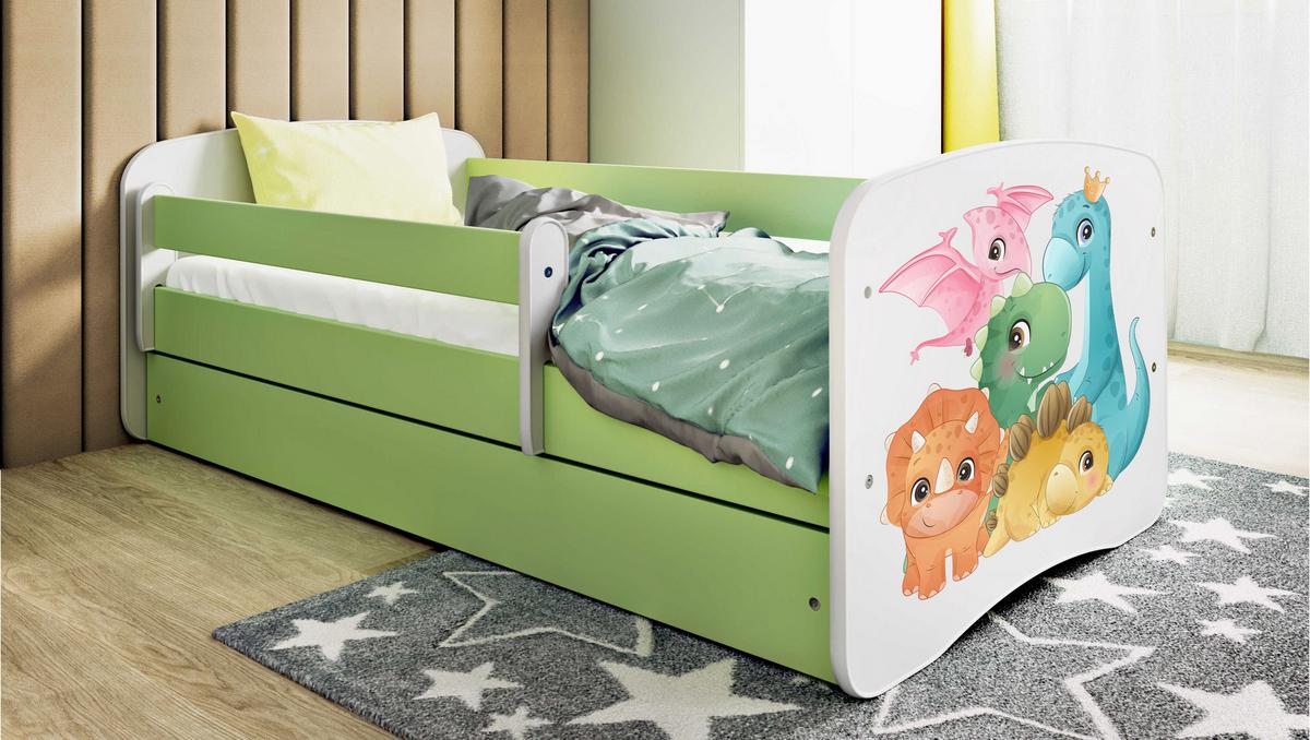 KINDERBETT Dino mit Schublade 140/70 80/61/144 - Grün, Holzwerkstoff (70/140cm) - RAUMHIRSCH FURNITURE