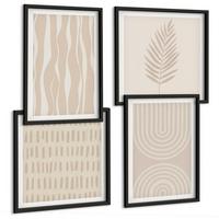 BILDER SET 4er Set - 50x50 cm & 40x60 cm Schwarzer Rahmen - Beige Pflanzenmuster - Schwarz, Kunststoff (50/50cm) - TULUP