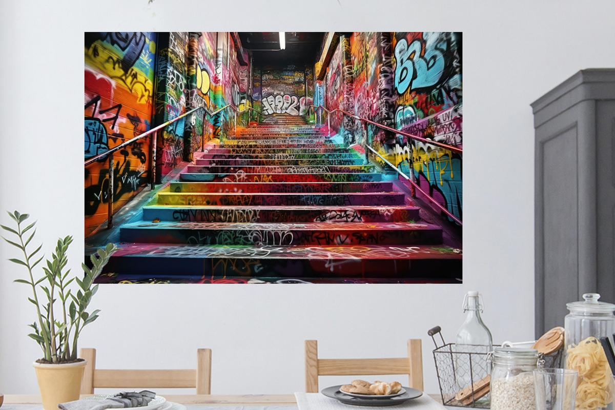 WANDTATTOO Treppe - Graffiti - Farben - Kunst Wandsticker 120x80 cm - Multicolor, Kunststoff (120/80/0.1cm) - MuchoWow