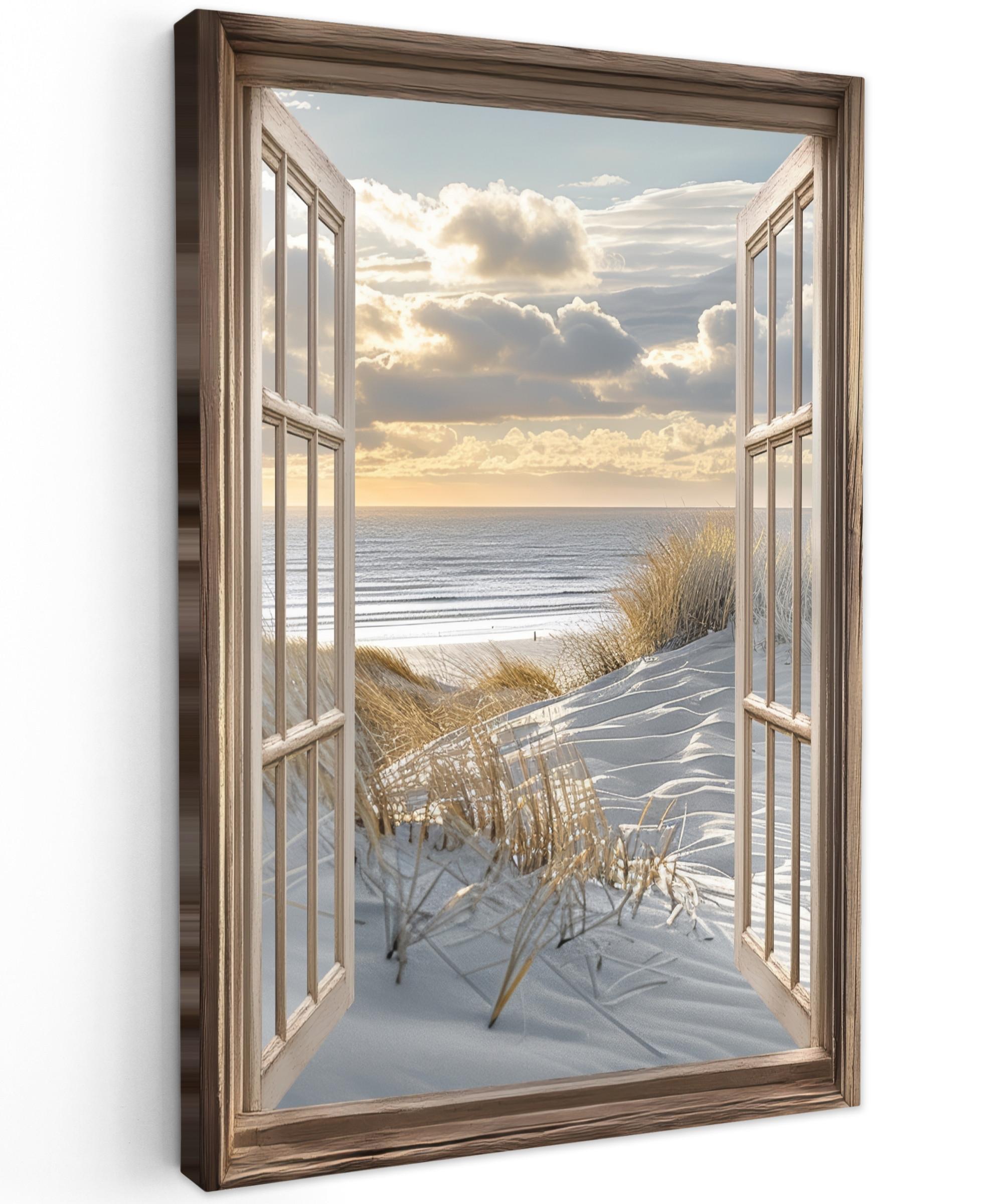 LEINWANDBILD Ausblick - Strand - Dünen - Meer - Natur Wanddeko Schlafzimmer 60x90 cm - Sandfarben, Textil (60/90cm) - MuchoWow
