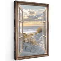 LEINWANDBILD Ausblick - Strand - Dünen - Meer - Natur Wanddeko Schlafzimmer 60x90 cm - Sandfarben, Textil (60/90cm) - MuchoWow