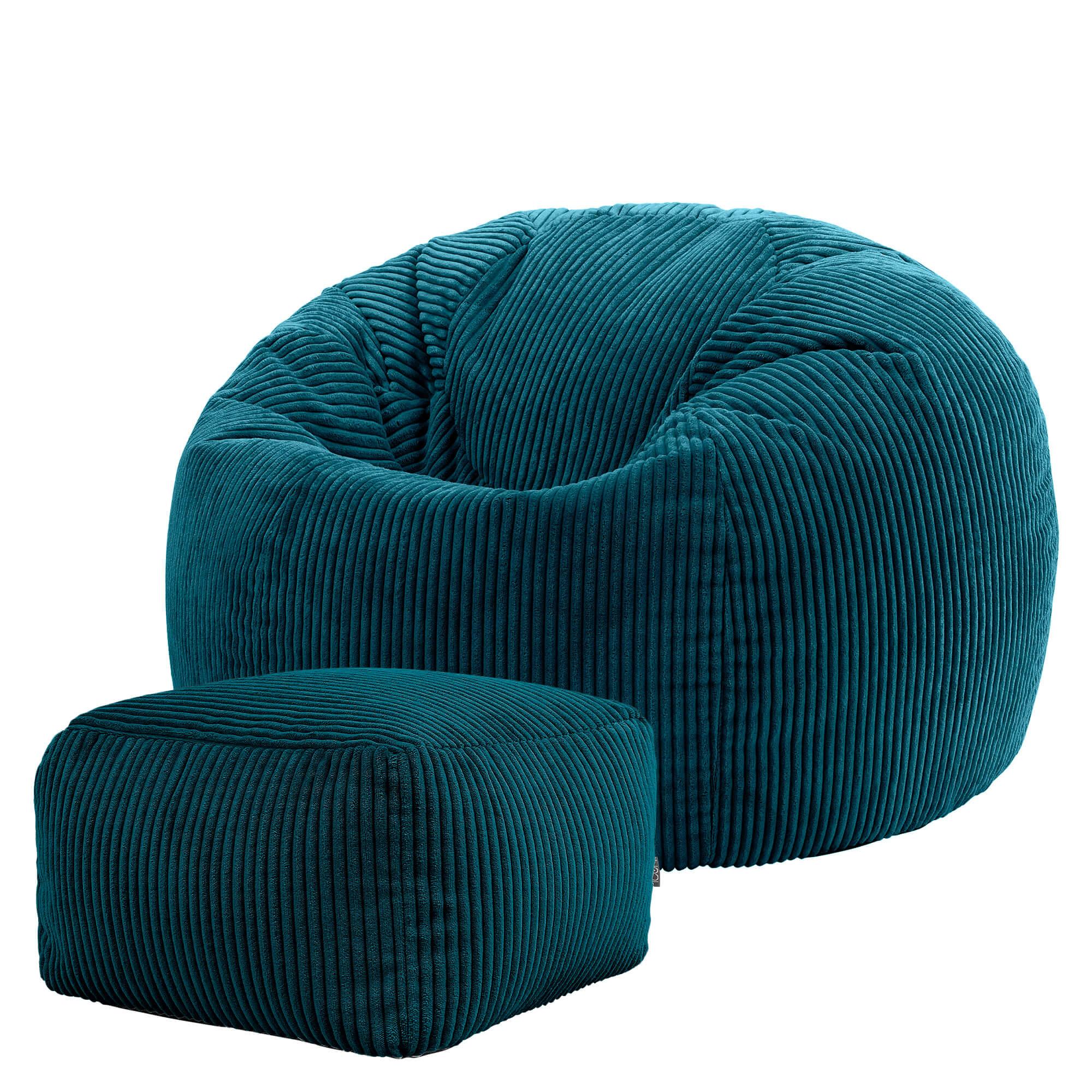 SITZSACK Klassisch + Hocker, Cord - Grün, Kunststoff/Textil (85/50/85cm) - icon