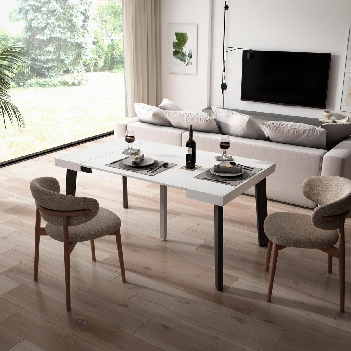 KONSOLENTISCH ausziehbar 58 bis 160cm, für 8 Gäste, weiß, 90/58/73cm - Weiß, Holzwerkstoff (90/160/73cm) - Skraut Home