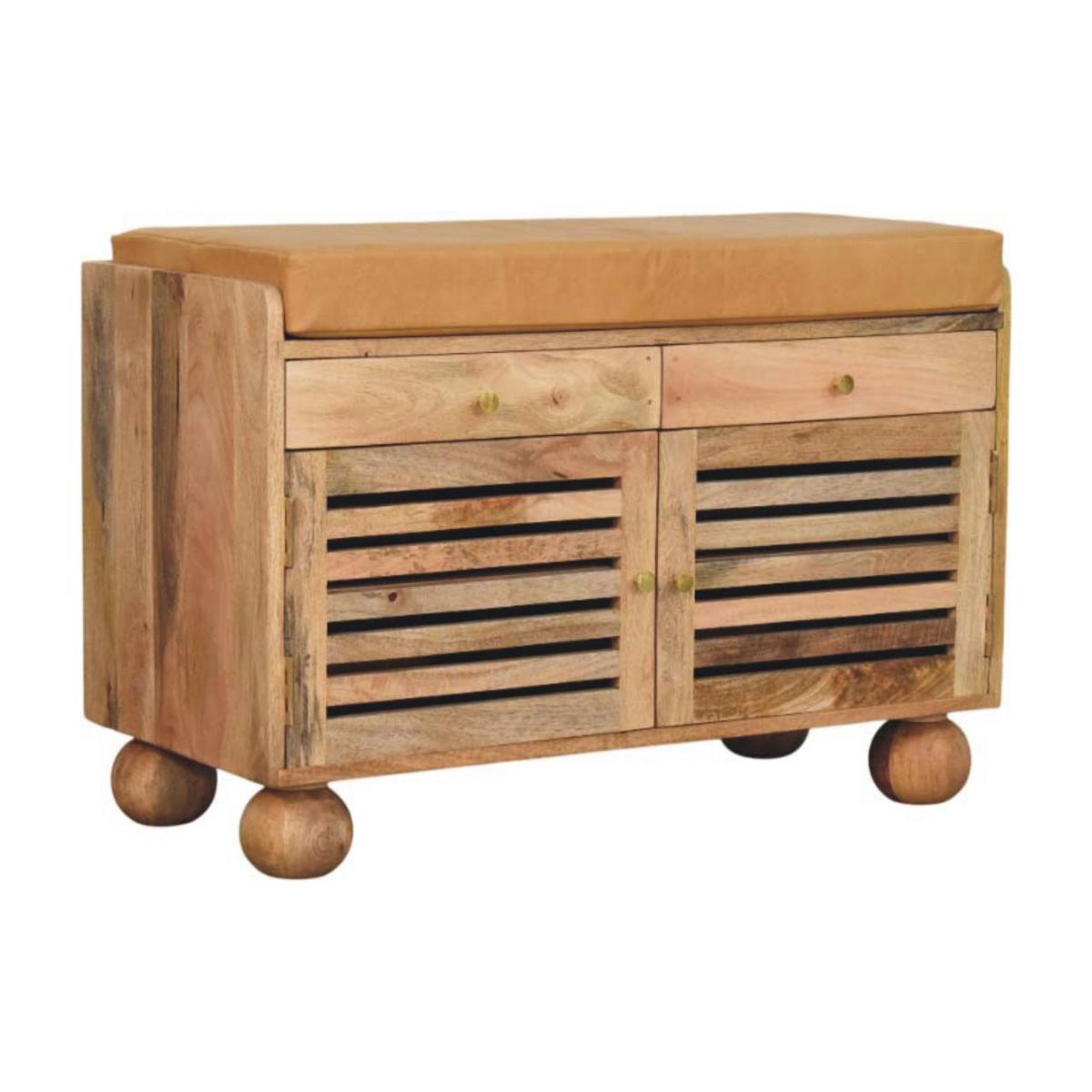 REGAL mit Eichenoptik-Finish, 2 Schubladen, 4 Ablagen, 2 Türen, hellbraun. - Hellbraun, Leder/Holz (85/56/40cm) - Artisan Furniture