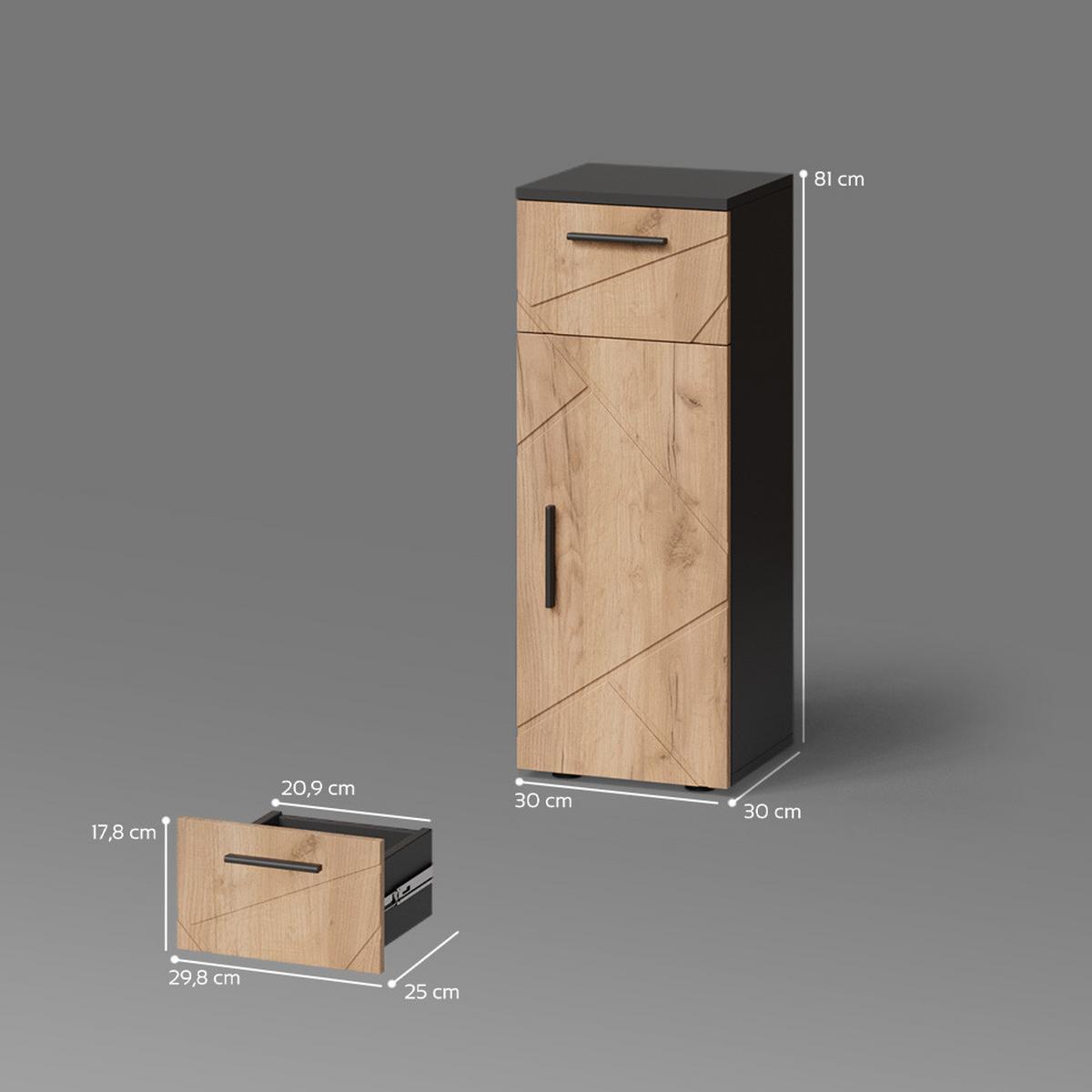 MIDISCHRANK Ronco Goldkraft Eiche/Anthrazit 30 x 81 cm - Honigeiche/Anthrazit, Holzwerkstoff (30/81/30cm) - Livinity®