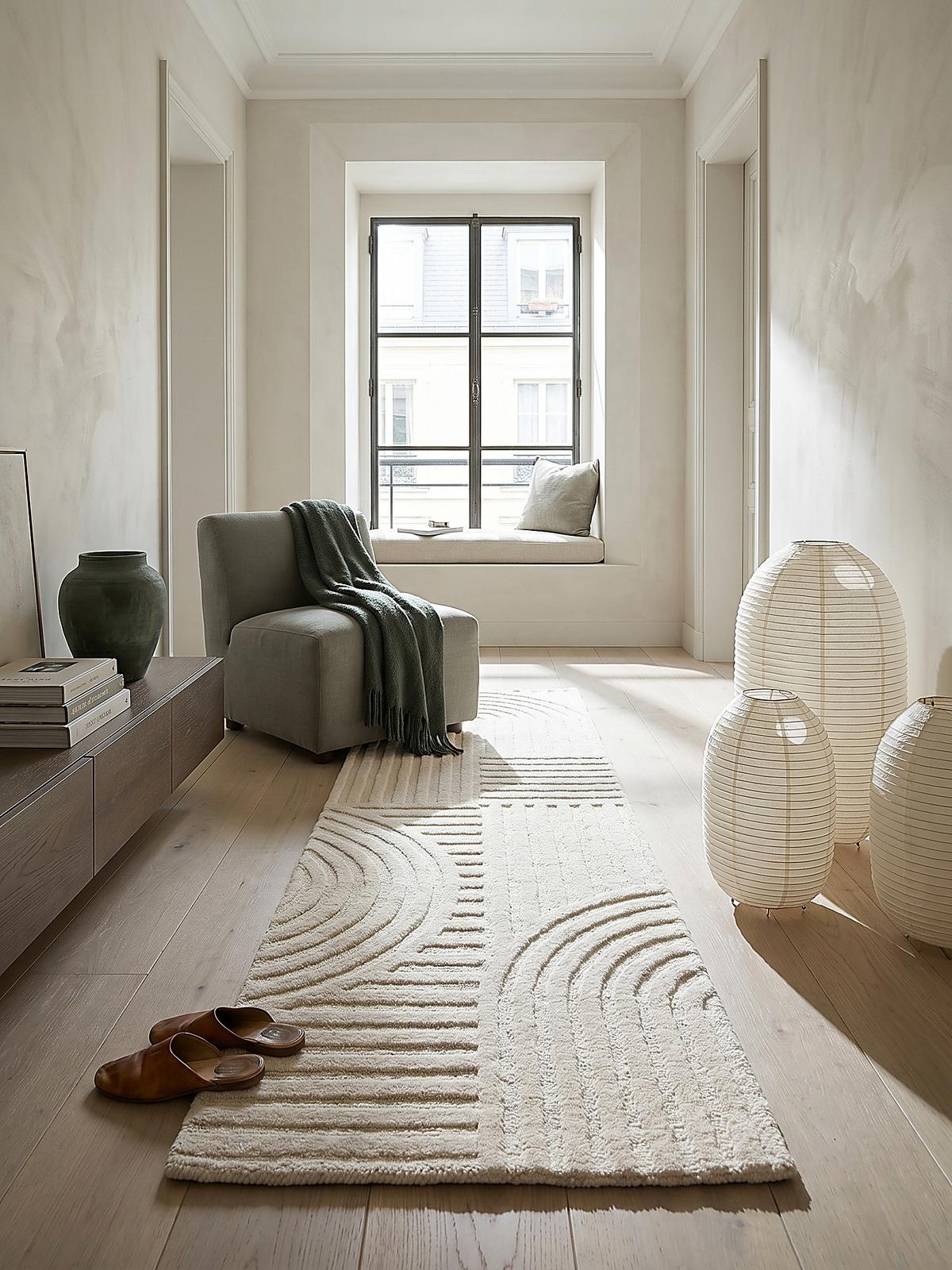 TEPPICH aus Wolle LEVEN in Elfenbein, geometrisch, 60 x 230 cm - Champagner, Textil (60/230cm) - KADIMA DESIGN