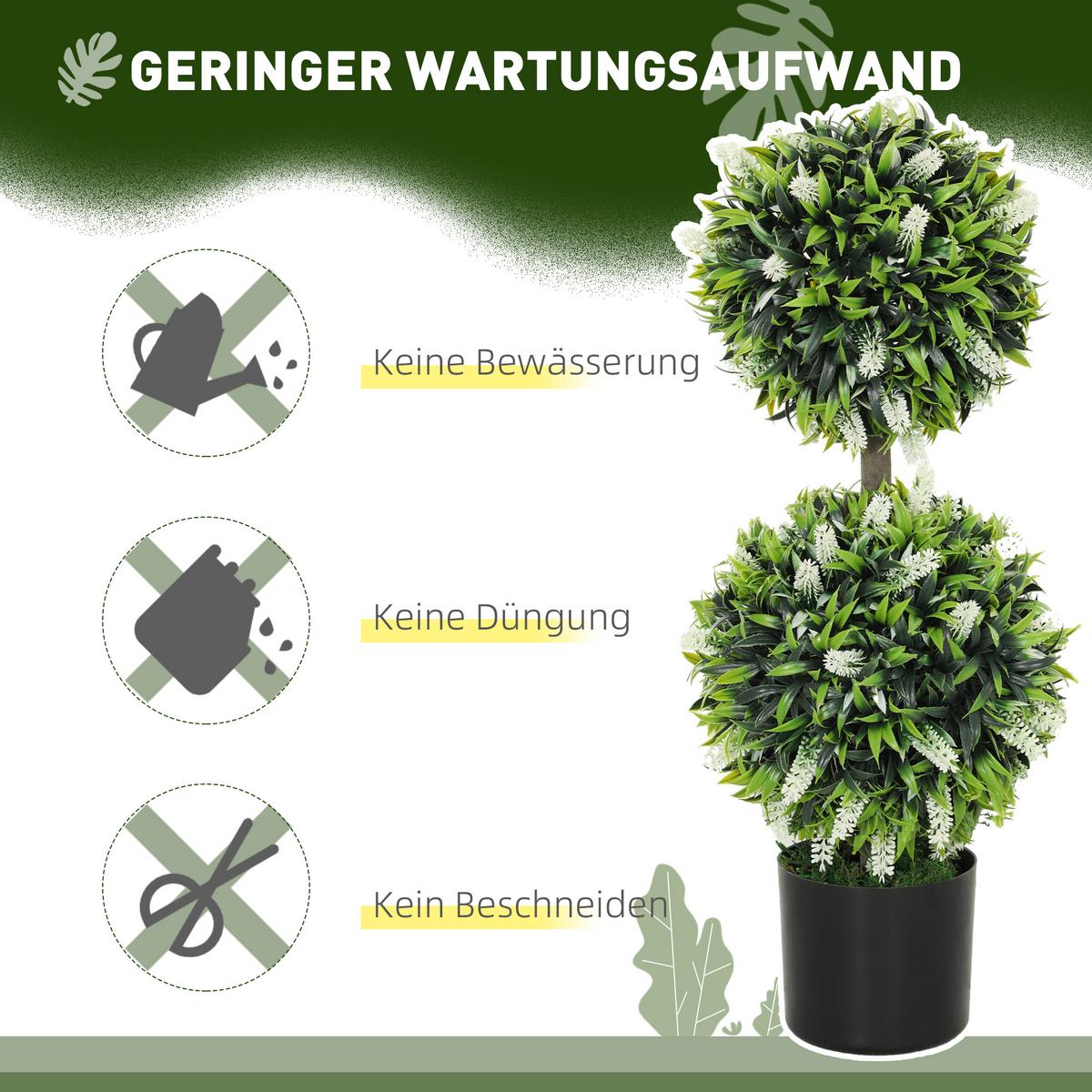 KUNSTPFLANZE 2er Set Kunststoff Stahl Weiß - Schwarz/Weiß, Kunststoff (70cm) - HOMCOM