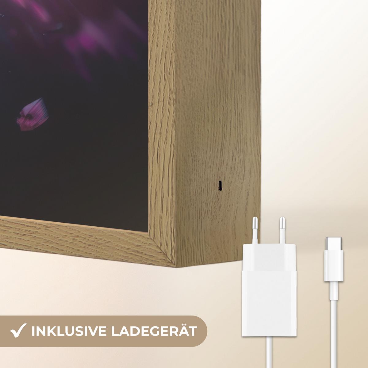 NACHTTISCHLAMPE MIT AKKU Controller - Neon - Explosion - Abstrakt 40x60 cm - Violett, Holzwerkstoff (8/40/60cm) - OnlyWow