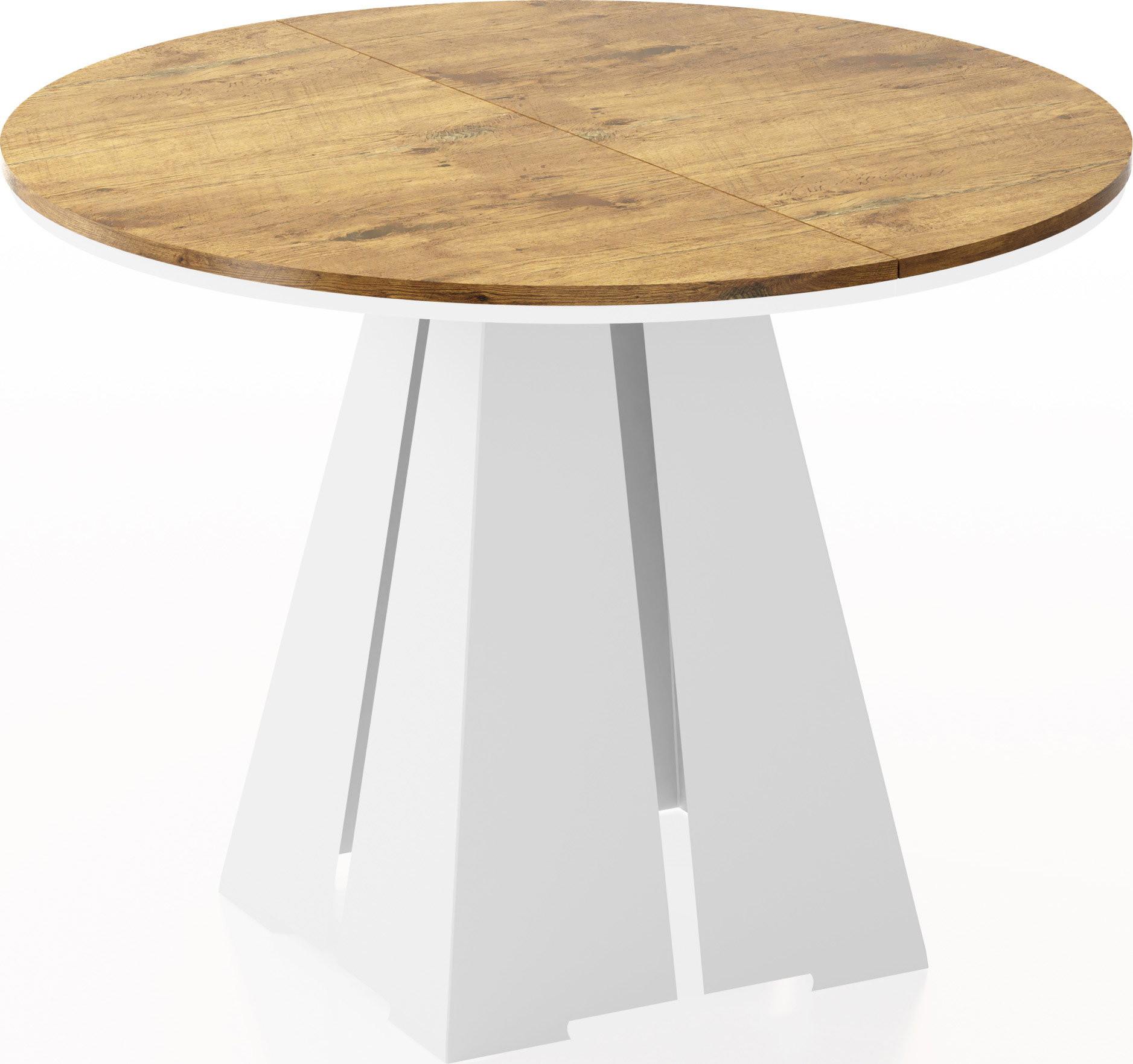 ESSTISCH Kova runder ausziehbarer, Lancelot Eiche 120-200/120/76 cm - Eichefarben/Weiß, Holzwerkstoff/Metall (120/196/76cm) - WFL GROUP