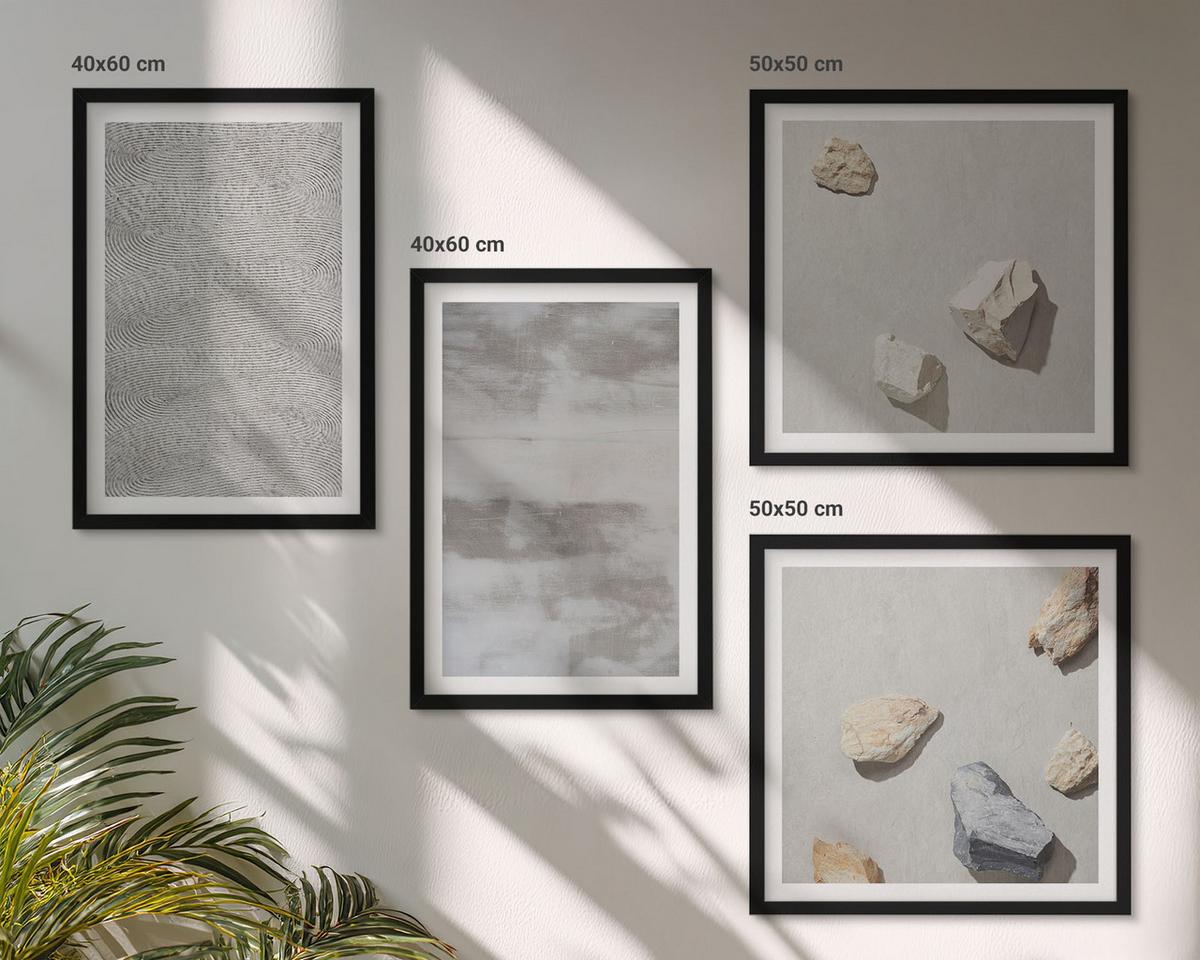 BILDER SET 4er Set - 50x50 cm & 40x60 cm Schwarzer Rahmen - Moderne minimalistische Texturen - Schwarz, Kunststoff (50/50cm) - TULUP