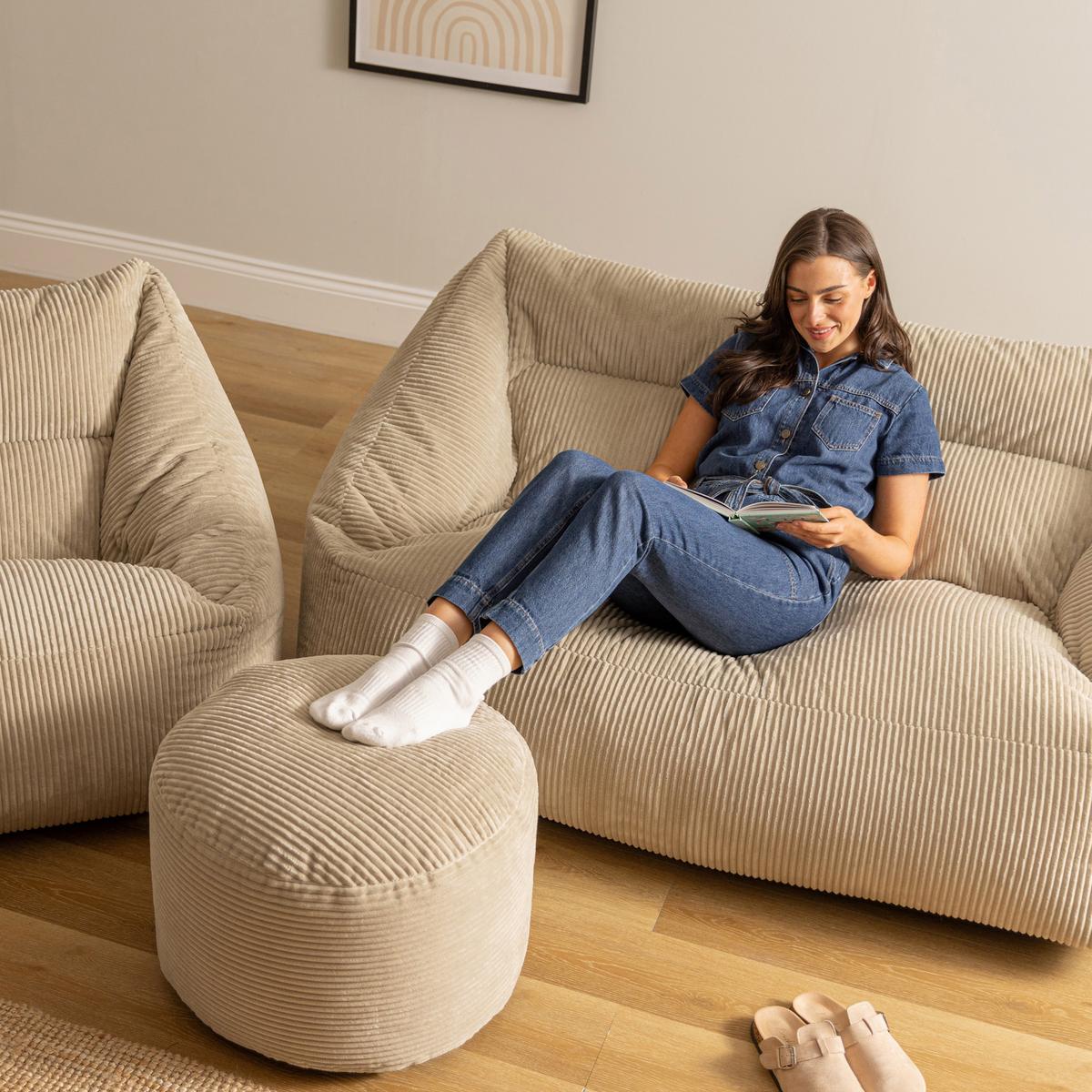 SITZSACK Sofa mit Sessel und rundem Hocker Cecilia - Beige, Textil (160/35/93cm) - icon