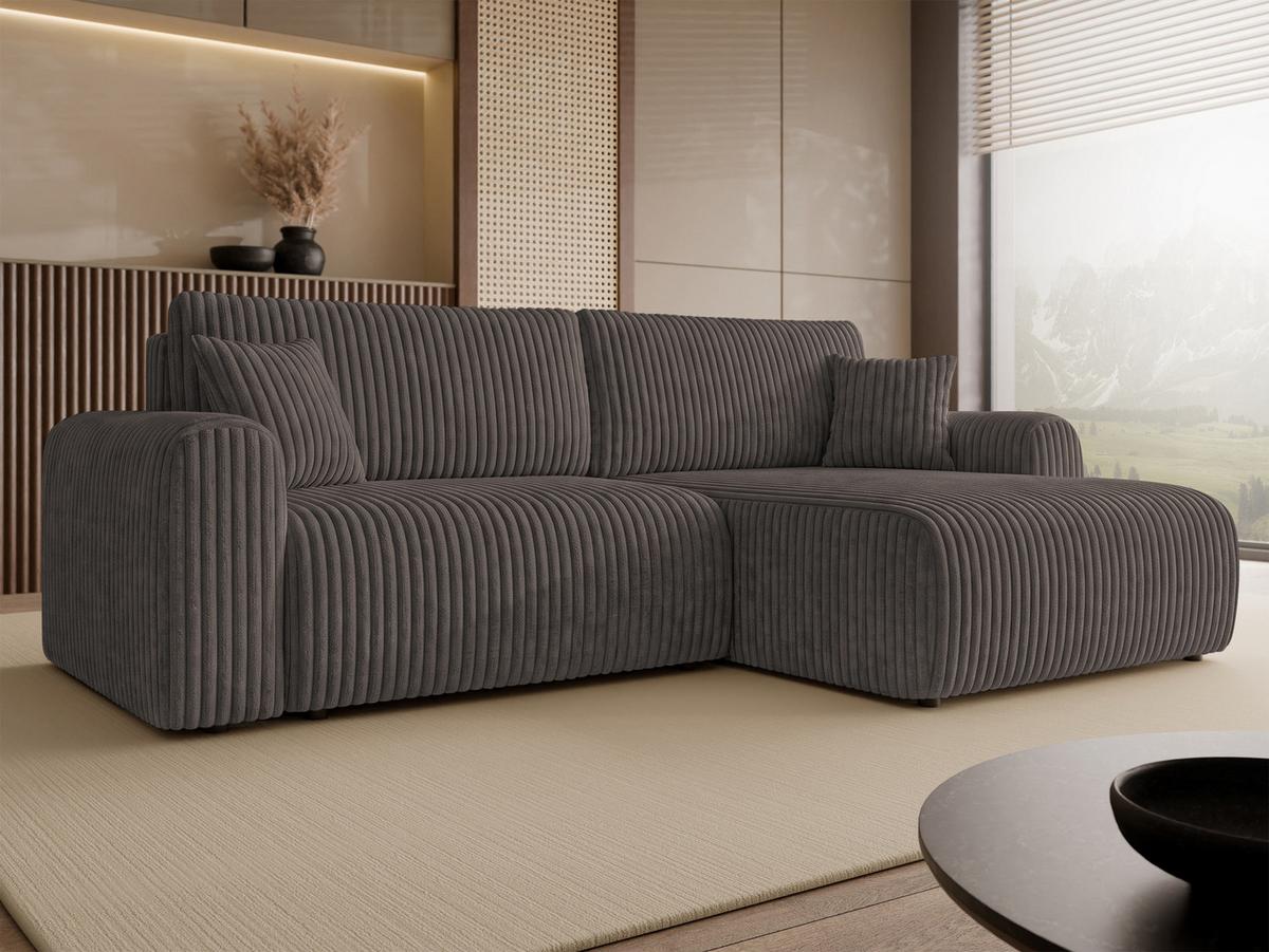 ECKSCHLAFSOFA Floryn L Cord Bis - Schwarz/Braun, Holz/Kunststoff (245/145cm) - MIRJAN24