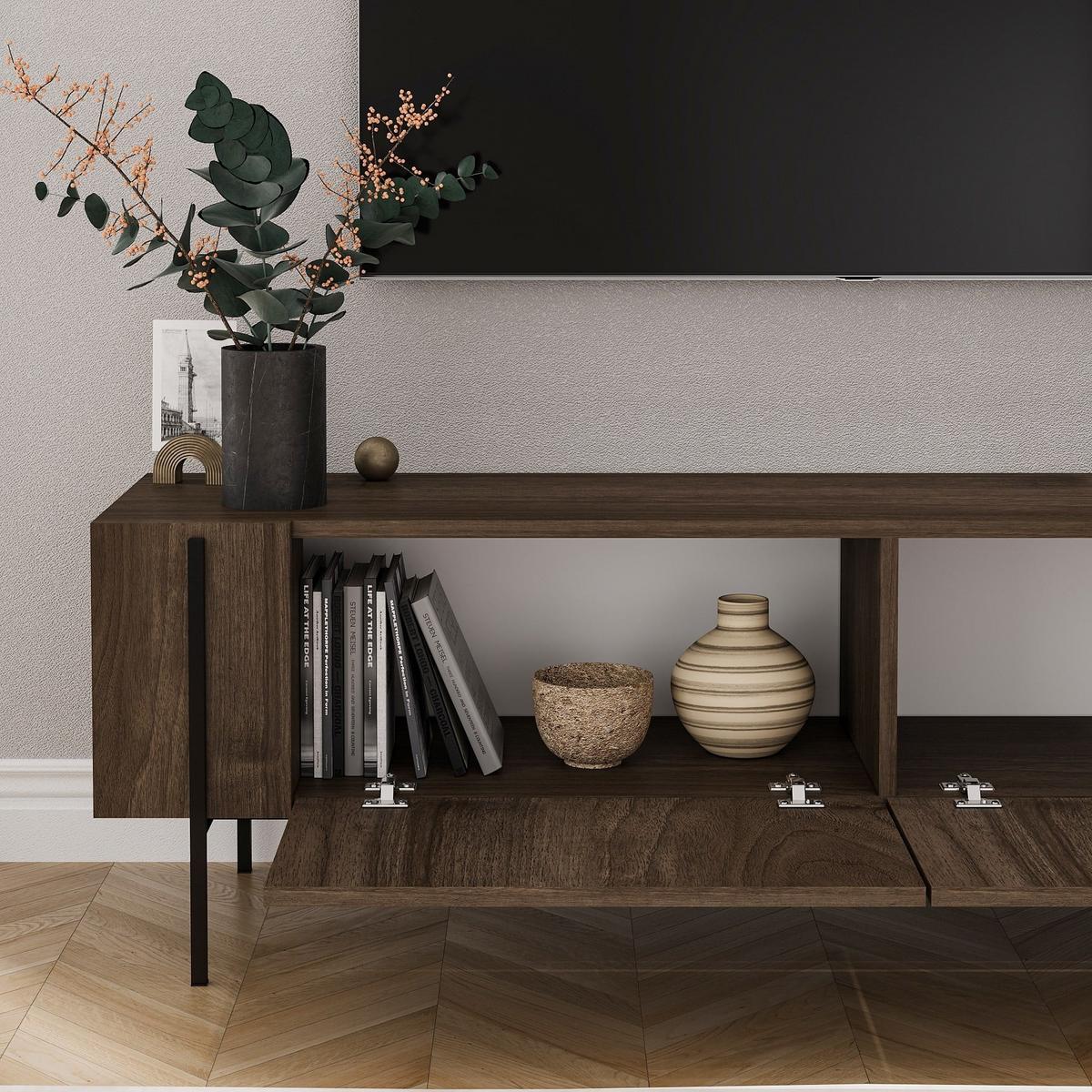 TV-MÖBEL mit 2 klappbaren Türen und Metallfüßen 31,4/160/45,6 cm - Naturfarben, Holzwerkstoff (31.4/45.6/36cm) - Calicosy