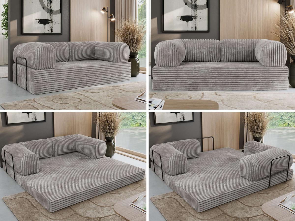 3-SITZER SOFA ORSETTO - Hellgrau Cord - Hellgrau/Schwarz, Textil/Metall (200/70/100cm) - MKS