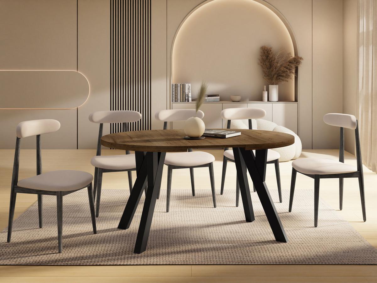 ESSTISCH Vero rund ausziehbar verlängerbar, Eiche Braun Rustikal 80-130/80/77 cm - Alteiche/Schwarz, Holz/Holzwerkstoff (80/130/76.5cm) - WFL GROUP