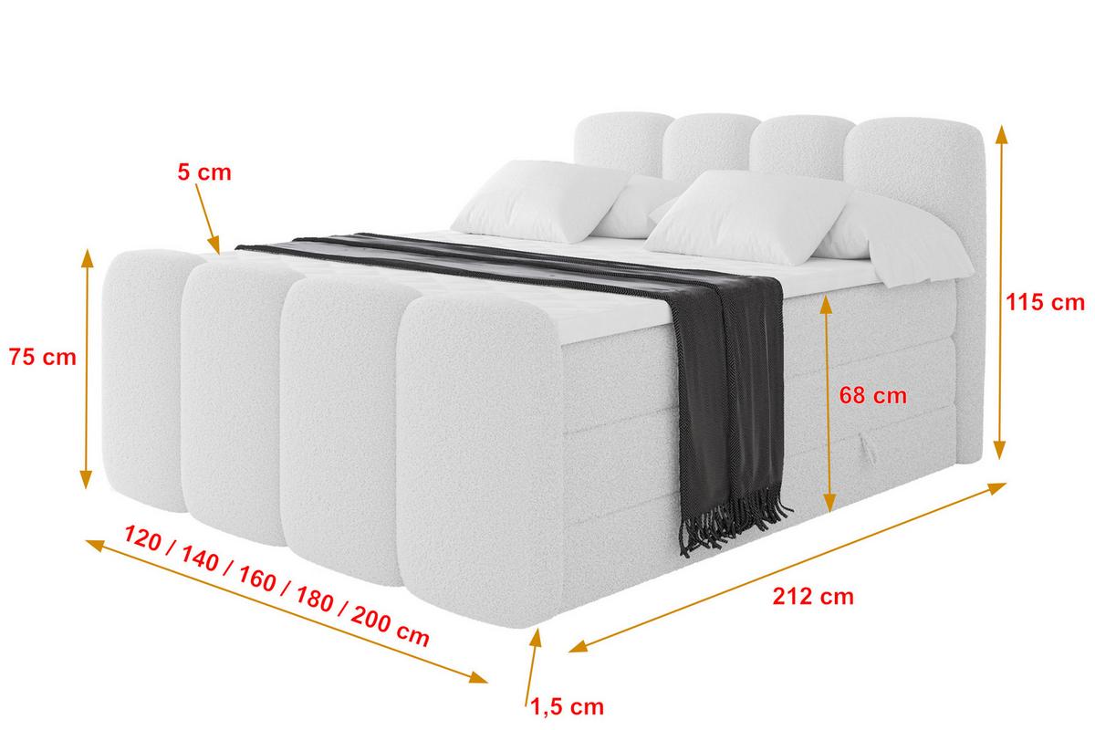 BOXBETT mit Matratze H3|H4 und Lattenrost - NINA-Z KING - 200x200 cm Quelle - Weiß - Weiß, Holzwerkstoff (200/200cm) - ALTDECOR