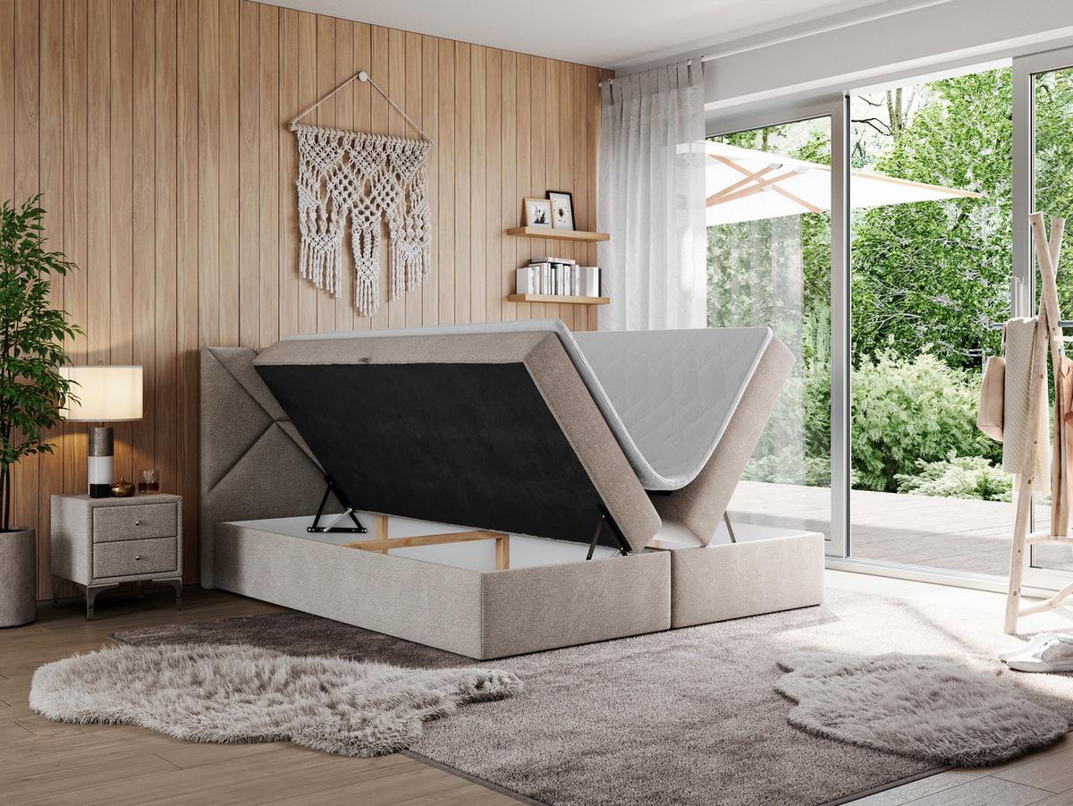 BOXBETT NEOMI 120/200 - Beige Strukture - H4 - Visco - Beige, Holz/Textil (120/200cm)