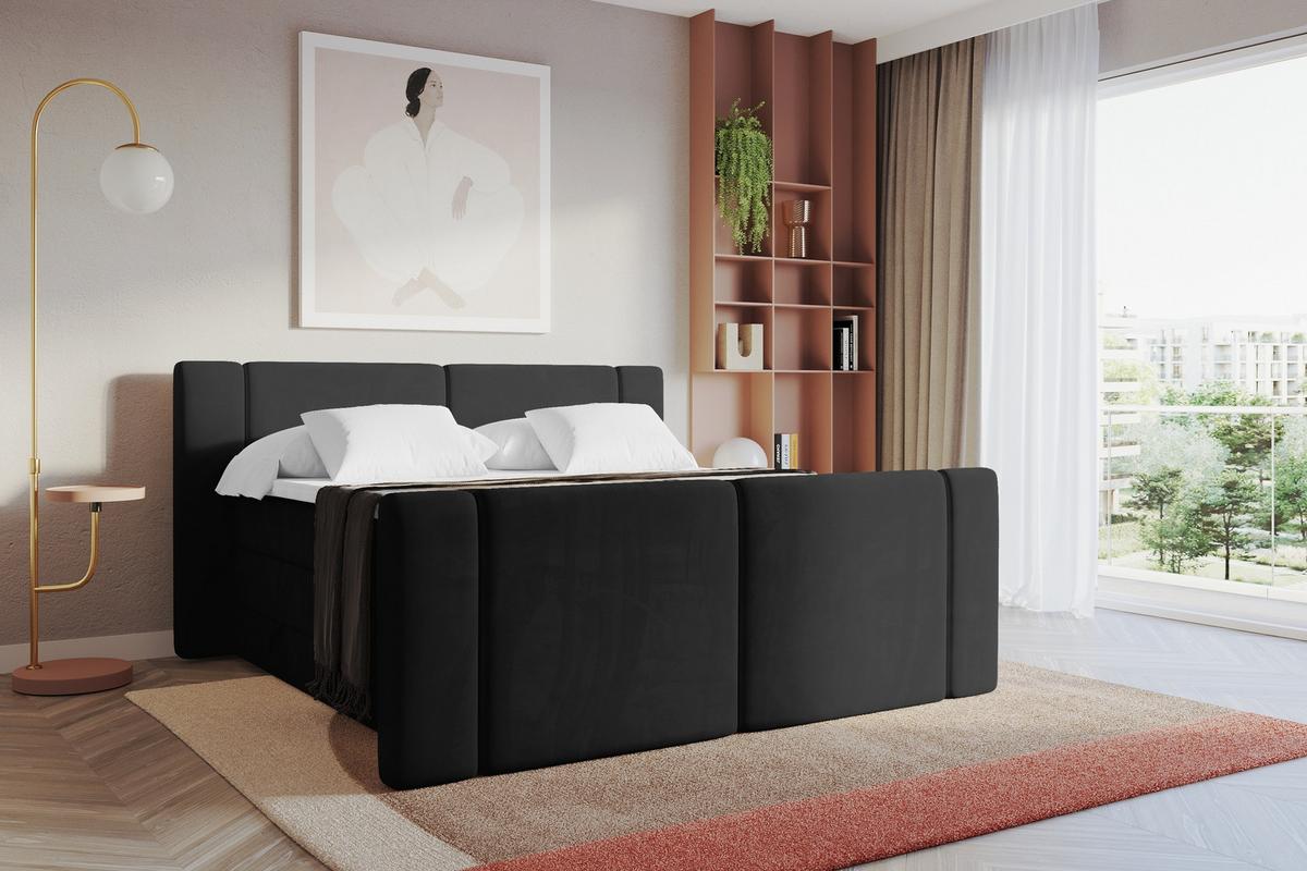 BOXSPRINGBETT mit Matratze H3/H4 - EVON KING Zanozek - 180x200 cm Schwarz - Schwarz, Holzwerkstoff (180/200cm) - ALTDECOR