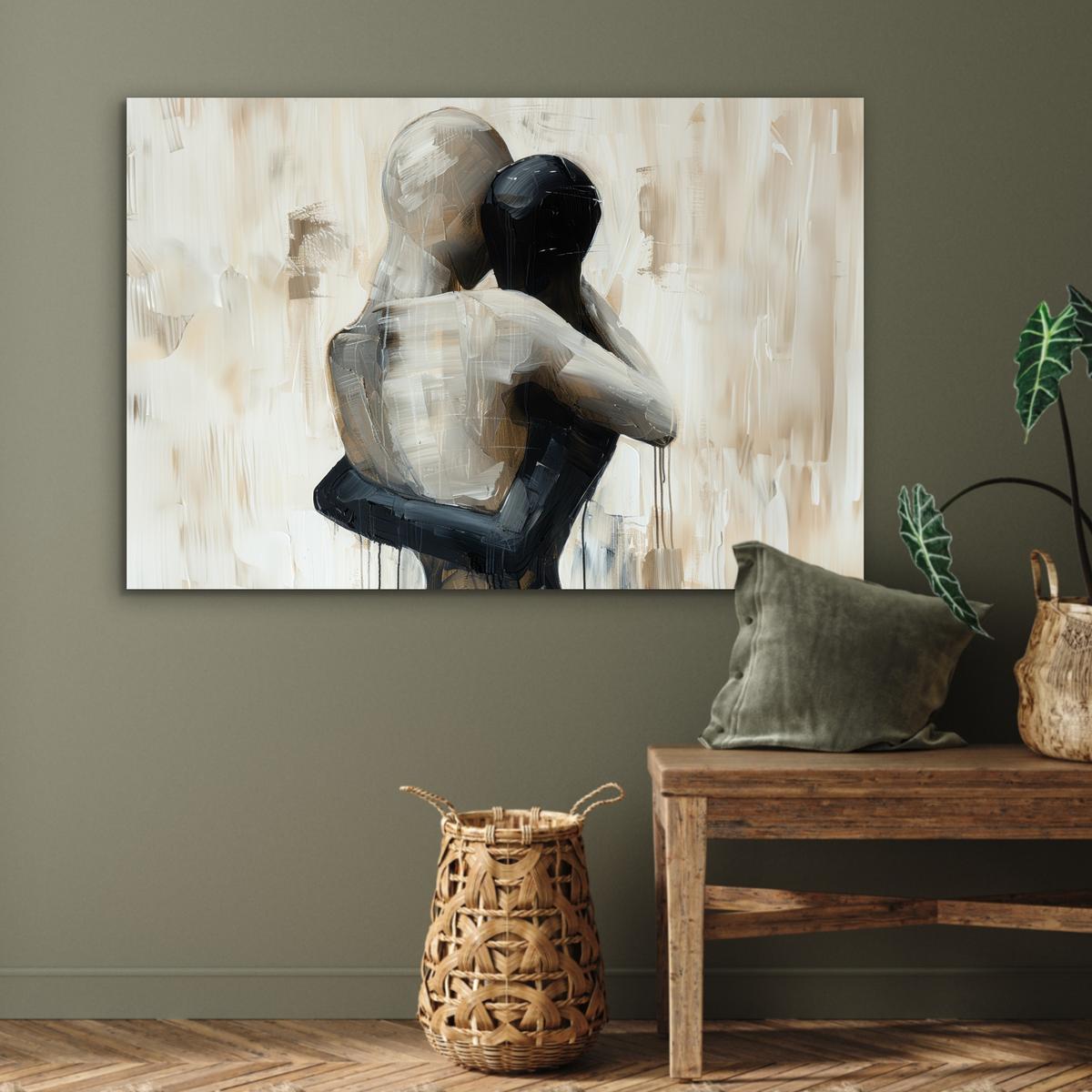 METALLBILD Abstrakt - Liebe - Schwarz und weiß - Modern Deko Groß 120x80 cm - Schwarz, Metall (120/80cm) - MuchoWow