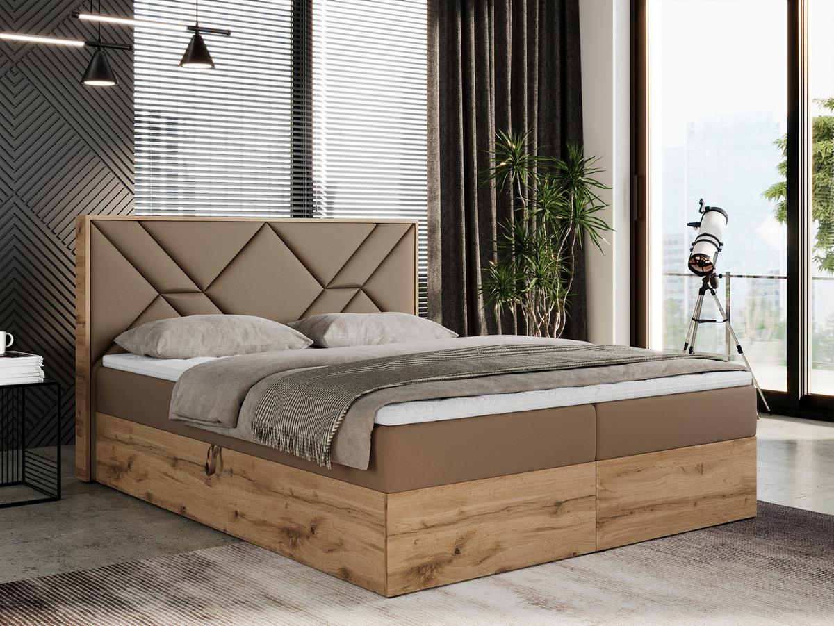 BOXBETT GUNAR - 160/200 Braun Kunstleder - H4 - Braun, Holz/Textil (160/200cm) - MKS