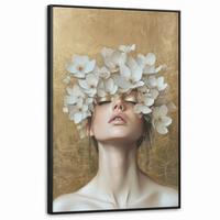 LEINWAND Bilder mit Rahmen - Gesicht - Blumen - Gold - Abstrakt - 80x120 - Goldfarben, Textil (80/120cm) - MuchoWow
