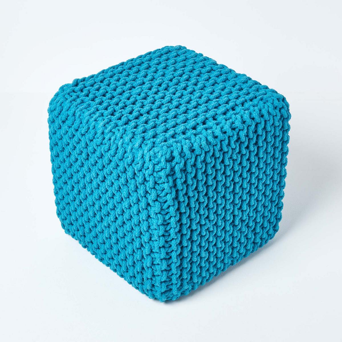 STRICK-POUF türkis, Sitzwürfel 35/35/35 cm - Türkis, Textil (35/35/35cm) - Homescapes