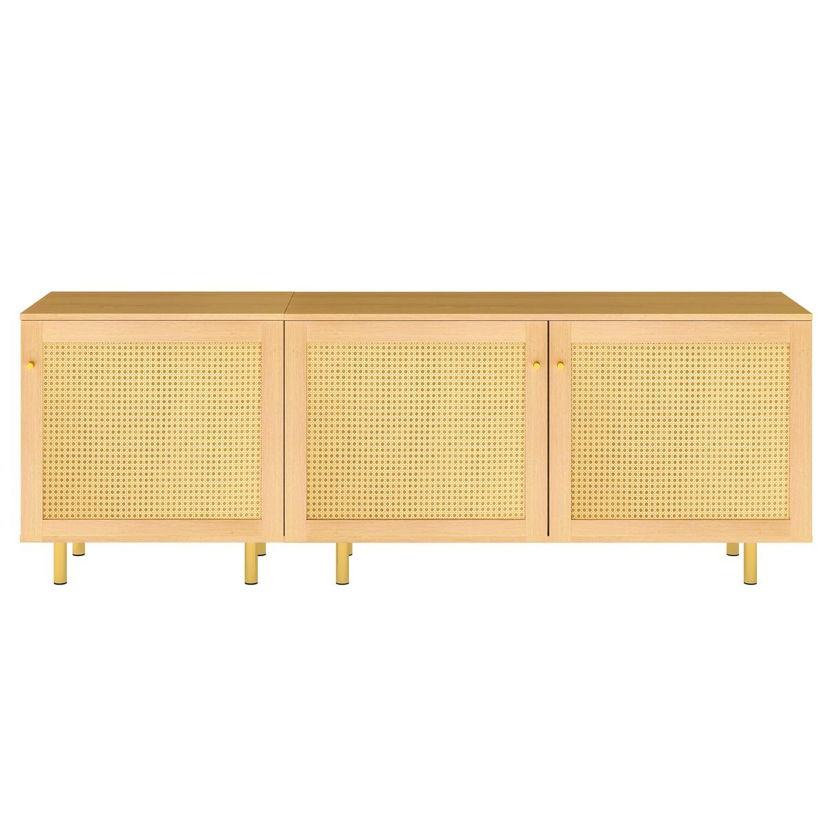 SIDEBOARD rattan natur 180cm 3 türen modular - Naturfarben, Holzwerkstoff (180/63/40cm) - Urban Meuble