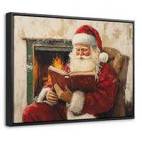 LEINWAND Bilder mit Rahmen - Weihnachten - Weihnachtsmann - Winter - Open Fireside - 40x30 - Dunkelrot, Textil (40/30cm) - MuchoWow