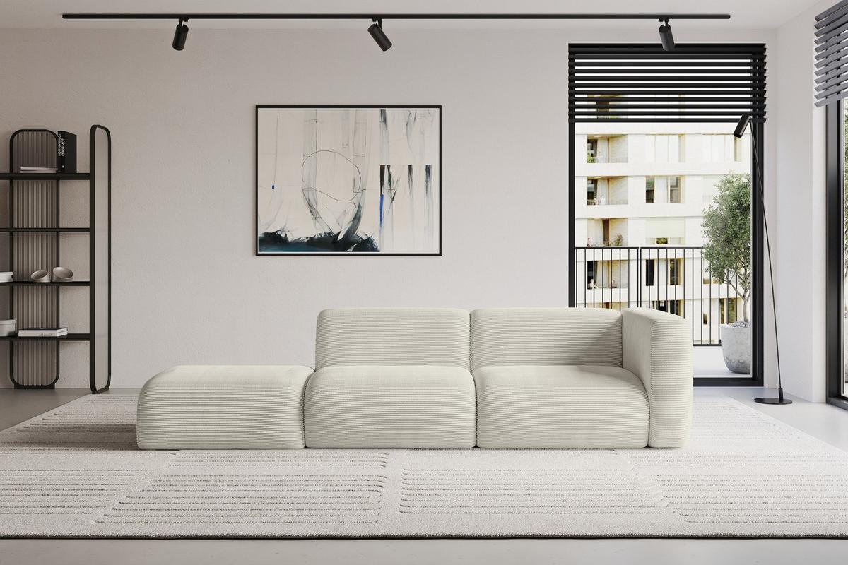 SOFA Ottomane Rechts MIRA-S3 296x89x70 Creme Cord - Ecru/Creme, Holzwerkstoff/Kunststoff (296/70/89cm) - ALTDECOR