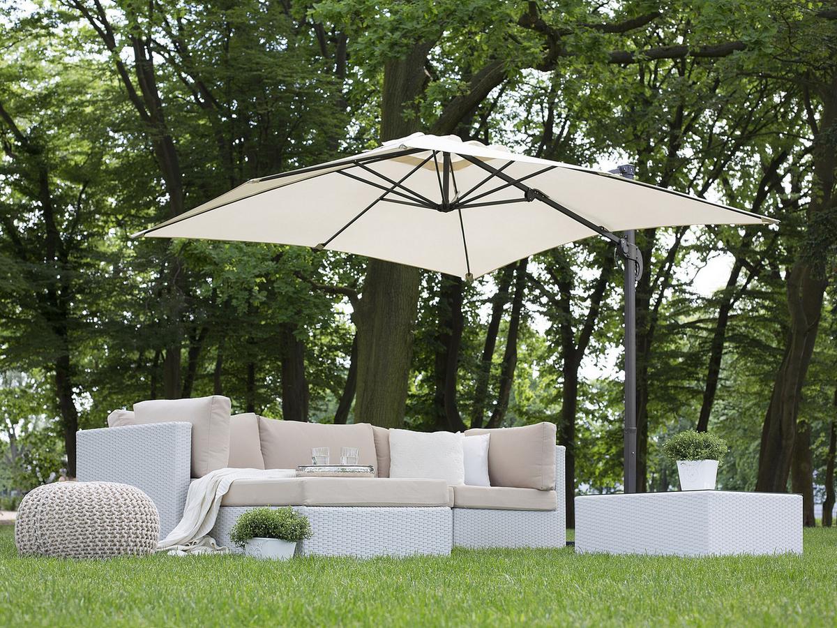 AMPELSCHIRM helles beige/dunkelgrau 250/250/235 cm Monza - Beige/Schwarz, Textil (250/250cm) - Beliani